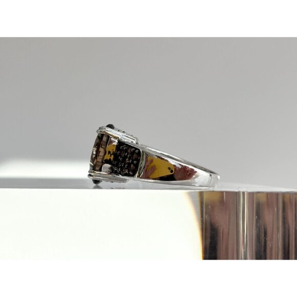Modernist Smokey Quartz Semi-Precious 925 Sterling SilverVintage Ring - sz 9 - Picture 5 of 14